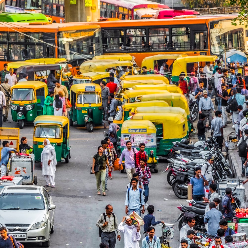 Crowded streets of New Delhi, India