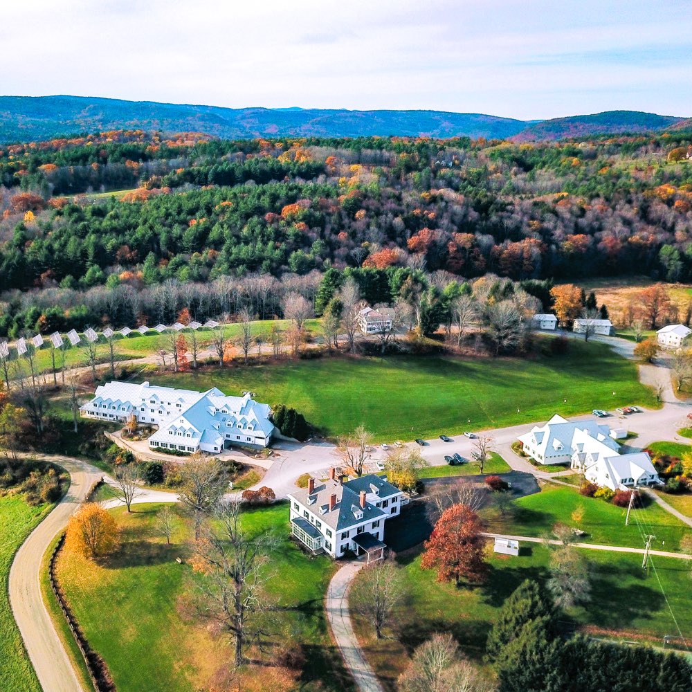 Aerial view of the SIT Graduate Institute campus in Brattleboro, Vermont